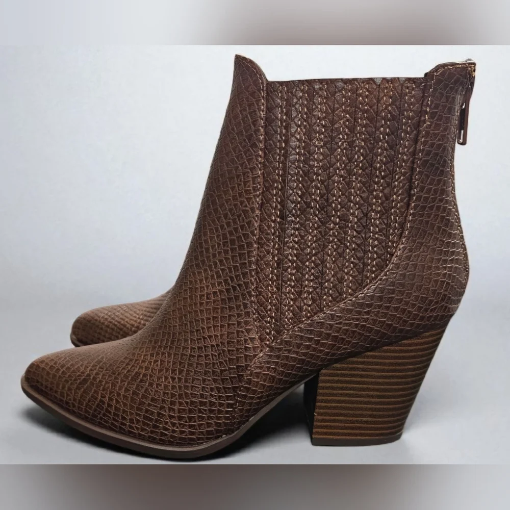 Soda Brown Textured Ankle Booties